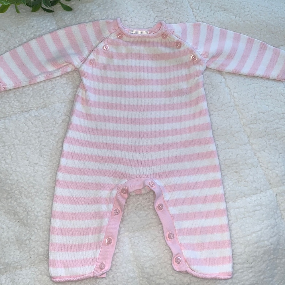 The Children’s Place Pink & White Strip Romper 3-6M EUC